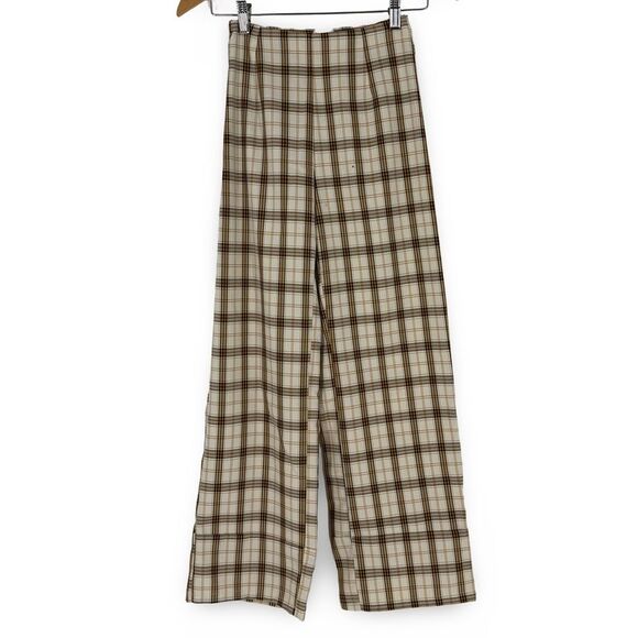 Princess Polly Euros Plaid Wide Leg Pants in Yellow Check | Size 0 - Picture 3 of 9